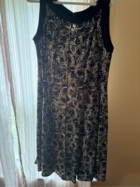Glamour Black, White, Tan Sleeveless Midi Dress
